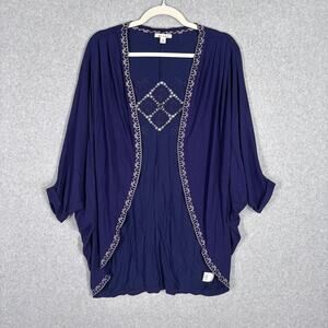 Miami‎ Kimono Cardigan Medium Navy Embroidered Soft Boho Resort Cruise Festival